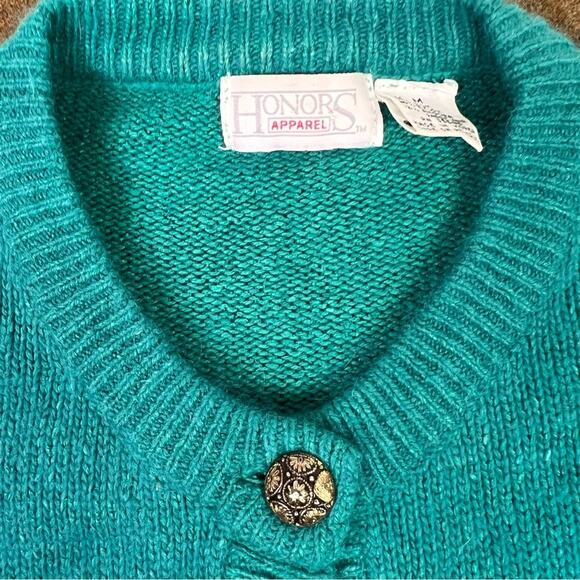 Vintage Honors Cardigan Sweater Size M Silk Blend Teal Green Button Down - Picture 15 of 16